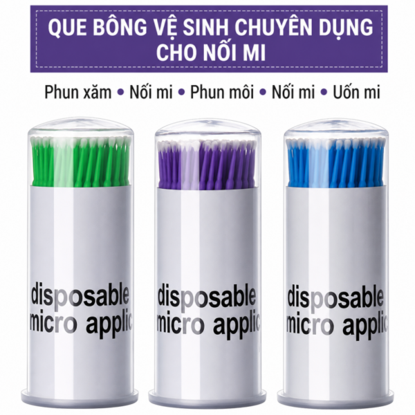 Que Bông Vệ Sinh Micro Disposable Chuyên Dụng Nối Mi - Phun Xăm Môi Mày