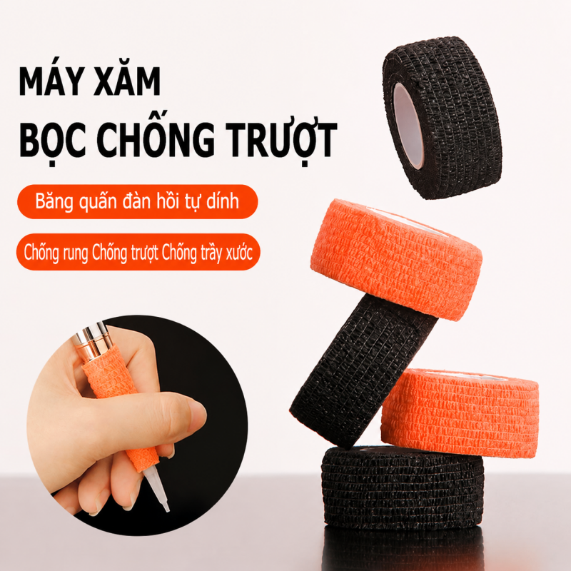 主图1 Băng Quấn Tay Máy Xăm Chống Trượt Cao Cấp - Đàn Hồi Tự Dính - Image 1